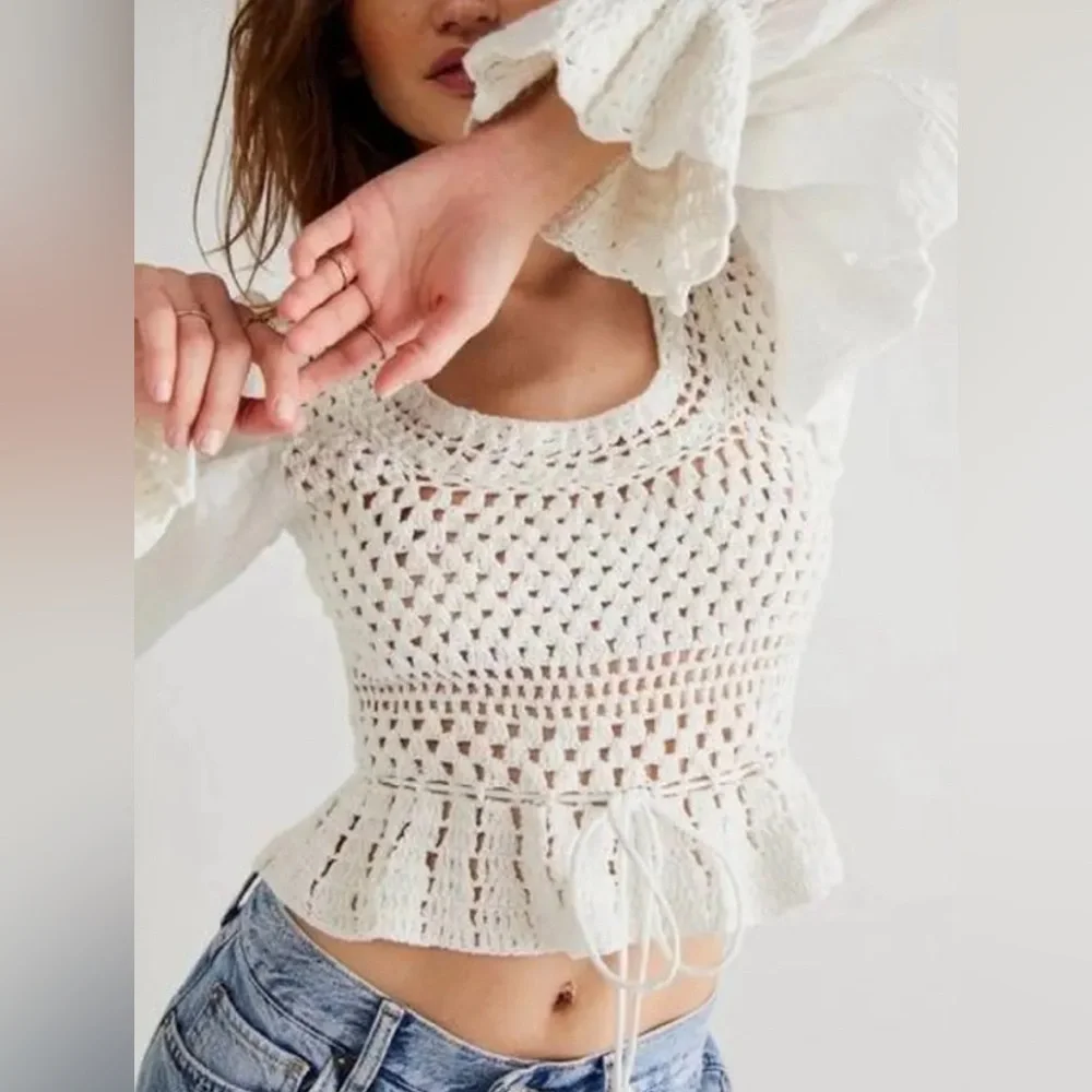 FREE PEOPLE Megan Crochet Top WHITE XS